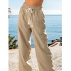 CUPSHE Women’s Wide Leg Striped Pants, Summer High Waist Smocked Palazzo Casual Beach Pants with Pockets(Beige)