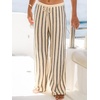 CUPSHE Women’s Wide Leg Striped Pants, Summer High Waist Smocked Palazzo Casual Beach Pants with Pockets(Black)