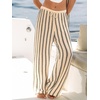 CUPSHE Women’s Wide Leg Striped Pants, Summer High Waist Smocked Palazzo Casual Beach Pants with Pockets(Black)