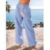 CUPSHE Women’s Wide Leg Striped Pants, Summer High Waist Smocked Palazzo Casual Beach Pants with Pockets(Blue)