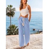 CUPSHE Women’s Wide Leg Striped Pants, Summer High Waist Smocked Palazzo Casual Beach Pants with Pockets(Blue)