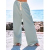 CUPSHE Women’s Wide Leg Striped Pants, Summer High Waist Smocked Palazzo Casual Beach Pants with Pockets(Blue-2)