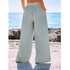 CUPSHE Women’s Wide Leg Striped Pants, Summer High Waist Smocked Palazzo Casual Beach Pants with Pockets(Blue-2)