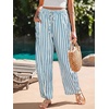 CUPSHE Women’s Wide Leg Striped Pants, Summer High Waist Smocked Palazzo Casual Beach Pants with Pockets(Blue-3)