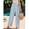 CUPSHE Women’s Wide Leg Striped Pants, Summer High Waist Smocked Palazzo Casual Beach Pants with Pockets(Blue-3)