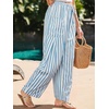 CUPSHE Women’s Wide Leg Striped Pants, Summer High Waist Smocked Palazzo Casual Beach Pants with Pockets(Blue-3)