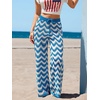CUPSHE Women’s Wide Leg Striped Pants, Summer High Waist Smocked Palazzo Casual Beach Pants with Pockets(Blue-4)