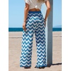 CUPSHE Women’s Wide Leg Striped Pants, Summer High Waist Smocked Palazzo Casual Beach Pants with Pockets(Blue-4)