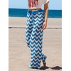 CUPSHE Women’s Wide Leg Striped Pants, Summer High Waist Smocked Palazzo Casual Beach Pants with Pockets(Blue-4)