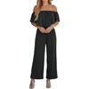 CUPSHE Jumpsuits for Women, Off the Shoulder Short Sleeves Wide Leg Casual One Piece for Summer Beach Vacation(Black)