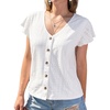 CUPSHE Summer Eyelet Tops for Women 2026 Ruffle Sleeve V Neck Button T Shirt Casual Going Out(White)