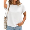 CUPSHE Summer Tops for Women 2026 Crew Neck Back Button Cap Sleeve T Shirt Casual Going Out(White)