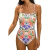 CUPSHE Women Swimsuit One Piece Bathing Suit Square Neck Cutout Back Tummy Control with Adjustable Spaghetti Straps(Orange/Blue Floral)