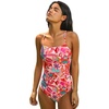 CUPSHE Women Swimsuit One Piece Bathing Suit Square Neck Cutout Back Tummy Control with Adjustable Spaghetti Straps(Pink/Tropical Floral)