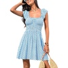 CUPSHE Women’s Casual Summer Dresses Floral Smocked Ruffle Cap Sleeve Mini Sundress Pockets Flowy Beach Vacation Boho Dress(Blue Printed)