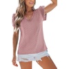 CUPSHE Women’s Eyelet Embroidered Shirt Lace Trim Petal Sleeve Summer Tops Dressy Casual Short Sleeve V Neck Tee Shirt(Pink)