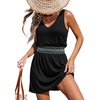 CUPSHE Womens Summer Casual V Neck Sleeveless Mini Dresses Elastic Waist Crochet Beach Dress Flowy Vacation Sundress(Black)