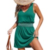 CUPSHE Womens Summer Casual V Neck Sleeveless Mini Dresses Elastic Waist Crochet Beach Dress Flowy Vacation Sundress(Green)
