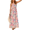 CUPSHE Women’s Summer Dresses Floral Halter Tie Back Backless Smocked Beach Flowy Maxi Dress(Pink)