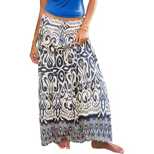 CUPSHE Maxi Skirts for Women 2026 Summer Floral Boho Casual Pleated High Waisted Flowy Long Skirt Beach Vacation Cruise(Navy)