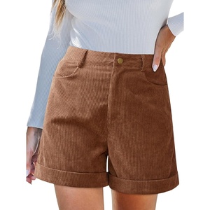 CUPSHE Womens Corduroy Button Shorts Casual High Waisted Beach Shorts with 2 Pockets(Brown)