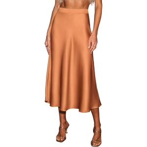 CUPSHE Women’s Satin Midi Skirt – Silk A Line High Waist Elegant Casual Flowy Cocktail Party Wedding Vacation(Orange)
