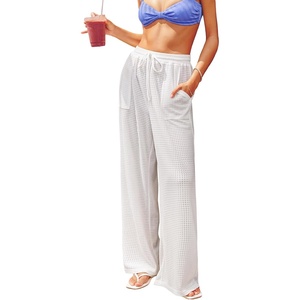CUPSHE Women’s Summer Wide Leg Pants Cover Up Beach Pant with Pockets Vacation Outfit Casual(White)