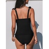 CUPSHE Women’s Tankini Sets Two Piece Swimsuit V Neck Ruffled Ruched Tummy Control Ladder Trim (XS-4XL)(Black)