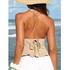 CUPSHE Women’s Floral Halter Top Smocked Tank Top V Neck Ruffle Hem Tie Neck Backless Beachwear Casual(Khaki)
