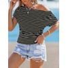 CUPSHE Women’s Striped Off Shoulder Top – Y2K Summer Casual Ruched Tee | soft fabric, ruched side detail, perfect for beach parties, vacation wear, lightweight summer tops(Black)