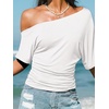 CUPSHE Women’s Striped Off Shoulder Top – Y2K Summer Casual Ruched Tee | soft fabric, ruched side detail, perfect for beach parties, vacation wear, lightweight summer tops(White-2)