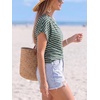 CUPSHE Women’s Striped Off Shoulder Top – Y2K Summer Casual Ruched Tee | soft fabric, ruched side detail, perfect for beach parties, vacation wear, lightweight summer tops(Green)