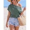 CUPSHE Women’s Striped Off Shoulder Top – Y2K Summer Casual Ruched Tee | soft fabric, ruched side detail, perfect for beach parties, vacation wear, lightweight summer tops(Green)
