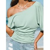 CUPSHE Women’s Striped Off Shoulder Top – Y2K Summer Casual Ruched Tee | soft fabric, ruched side detail, perfect for beach parties, vacation wear, lightweight summer tops(Green-2)