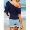 CUPSHE Women’s Striped Off Shoulder Top – Y2K Summer Casual Ruched Tee | soft fabric, ruched side detail, perfect for beach parties, vacation wear, lightweight summer tops(Navy-solid)