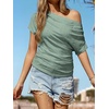 CUPSHE Women’s Striped Off Shoulder Top – Y2K Summer Casual Ruched Tee | soft fabric, ruched side detail, perfect for beach parties, vacation wear, lightweight summer tops(Green-solid)