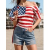 CUPSHE Women’s Striped Off Shoulder Top – Y2K Summer Casual Ruched Tee | soft fabric, ruched side detail, perfect for beach parties, vacation wear, lightweight summer tops(Flag)