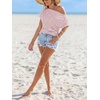 CUPSHE Women’s Striped Off Shoulder Top – Y2K Summer Casual Ruched Tee | soft fabric, ruched side detail, perfect for beach parties, vacation wear, lightweight summer tops(Red)