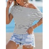 CUPSHE Women’s Striped Off Shoulder Top – Y2K Summer Casual Ruched Tee | soft fabric, ruched side detail, perfect for beach parties, vacation wear, lightweight summer tops(White)