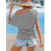CUPSHE Women’s Striped Off Shoulder Top – Y2K Summer Casual Ruched Tee | soft fabric, ruched side detail, perfect for beach parties, vacation wear, lightweight summer tops(Grey)