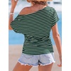 CUPSHE Women’s Striped Off Shoulder Top – Y2K Summer Casual Ruched Tee | soft fabric, ruched side detail, perfect for beach parties, vacation wear, lightweight summer tops(Green)