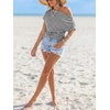 CUPSHE Women’s Striped Off Shoulder Top – Y2K Summer Casual Ruched Tee | soft fabric, ruched side detail, perfect for beach parties, vacation wear, lightweight summer tops(Grey)