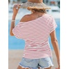 CUPSHE Women’s Striped Off Shoulder Top – Y2K Summer Casual Ruched Tee | soft fabric, ruched side detail, perfect for beach parties, vacation wear, lightweight summer tops(Red)