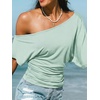 CUPSHE Women’s Striped Off Shoulder Top – Y2K Summer Casual Ruched Tee | soft fabric, ruched side detail, perfect for beach parties, vacation wear, lightweight summer tops(Green-2)