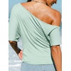 CUPSHE Women’s Striped Off Shoulder Top – Y2K Summer Casual Ruched Tee | soft fabric, ruched side detail, perfect for beach parties, vacation wear, lightweight summer tops(Green-2)