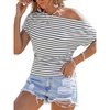 CUPSHE Women’s Striped Off Shoulder Top – Y2K Summer Casual Ruched Tee | soft fabric, ruched side detail, perfect for beach parties, vacation wear, lightweight summer tops(White)