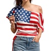 CUPSHE Women’s Striped Off Shoulder Top – Y2K Summer Casual Ruched Tee | soft fabric, ruched side detail, perfect for beach parties, vacation wear, lightweight summer tops(Flag)
