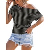 CUPSHE Women’s Striped Off Shoulder Top – Y2K Summer Casual Ruched Tee | soft fabric, ruched side detail, perfect for beach parties, vacation wear, lightweight summer tops(Black)