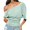 CUPSHE Women’s Striped Off Shoulder Top – Y2K Summer Casual Ruched Tee | soft fabric, ruched side detail, perfect for beach parties, vacation wear, lightweight summer tops(Green-2)