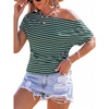 CUPSHE Women’s Striped Off Shoulder Top – Y2K Summer Casual Ruched Tee | soft fabric, ruched side detail, perfect for beach parties, vacation wear, lightweight summer tops(Green)